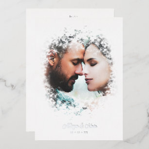 Invitación Con Relieve Metalizado Romantic Fancy Overlay Misty Effect Photo Wedding
