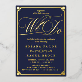 Invitación Con Relieve Metalizado Romantic Gold Foil Emerald Flourish Nos Casamos