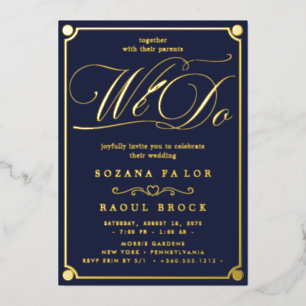 Invitación Con Relieve Metalizado Romantic Gold Foil Emerald Flourish Nos Casamos