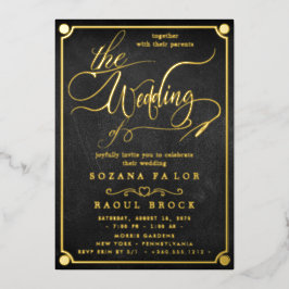 Invitación Con Relieve Metalizado Romantic Gold Foil Emerald Flourish Nosotros Hacem