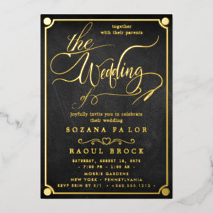 Invitación Con Relieve Metalizado Romantic Gold Foil Emerald Flourish Nosotros Hacem