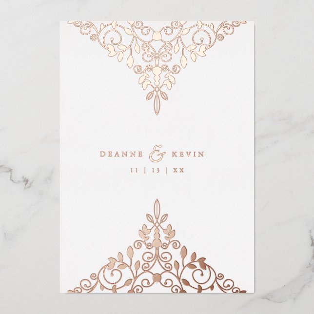 Invitación Con Relieve Metalizado Romantic Rose Gold Flourish Ornament Wedding  (Anverso)