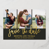 Romantic Script 3 Photo Collage Save The Date