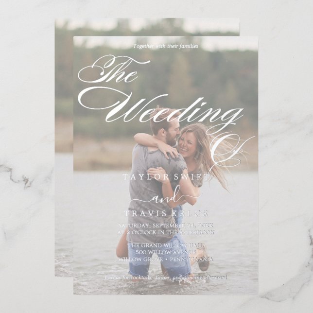 Invitación Con Relieve Metalizado Romántico | Boda fotográfico de Relieve metalizado (Anverso/Reverso)