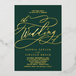 Invitación Con Relieve Metalizado Romántico con Hoja de Oro | Esmeralda La Boda De