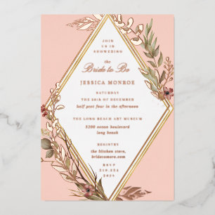 Invitación Con Relieve Metalizado Romántico Diamante Floral Bridal Shower