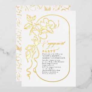 Invitación Con Relieve Metalizado Romántico floral elegante fiesta de compromiso dor
