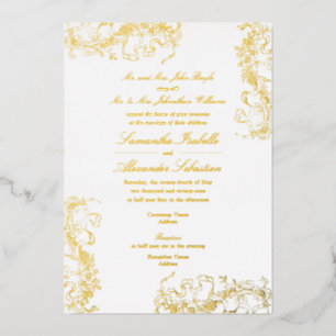 Invitación Con Relieve Metalizado Romántico Floral Francés Rococó Boda de Ambos Padr