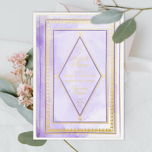 Invitación Con Relieve Metalizado Romántico libro de antigüedades Purple Bridal Show