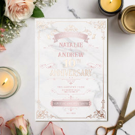 Invitación Con Relieve Metalizado Romántico Lujo Rosa Dorado Mármol Hojalata Anivers