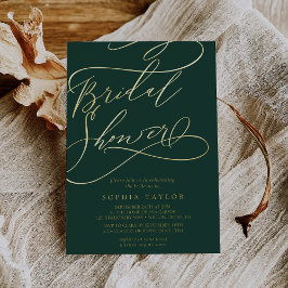 Invitación Con Relieve Metalizado Romántico papel de oro | Ducha de boda esmeralda