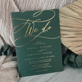 Invitación Con Relieve Metalizado Romántico papel de oro esmeralda florece Nosotros 