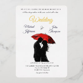 Invitación Con Relieve Metalizado Romántico parisino Red Umbrella Love Silhouette