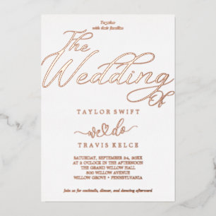 Invitación Con Relieve Metalizado Romántico Rose Gold Foil Flourish Boda