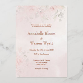 Invitación Con Relieve Metalizado Romántico Rubor Garden Rosas 2 Con Oro Rosa