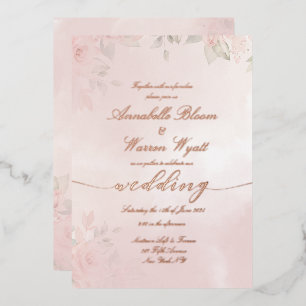 Invitación Con Relieve Metalizado Romántico Rubor Garden Rosas 2 Con Rosa