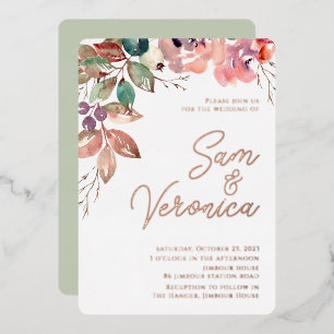 Invitación Con Relieve Metalizado Romántico Rubor Mauve Watercolor Rosa Relieve meta