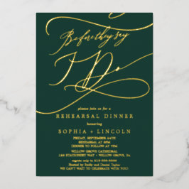 Invitación Con Relieve Metalizado Romántico Verde y Rehearsal Antes de Hacer con Hoj