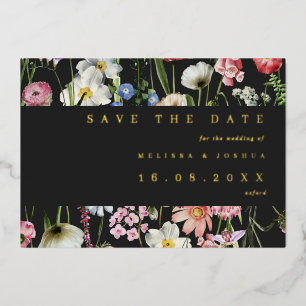 Invitación Con Relieve Metalizado Romántico y melancólico floral boda guardar la fec