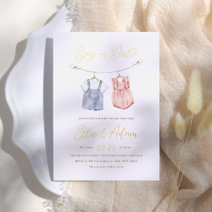 Invitación Con Relieve Metalizado Ropa de bebé boho revelación de género