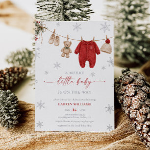 Invitación Con Relieve Metalizado Ropa de Navidad para un alegre baby shower