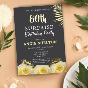 Invitación Con Relieve Metalizado Rosa Amarilla Cumpleaños Sorpresa 80 Años Fiesta O