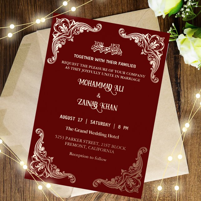 Invitación Con Relieve Metalizado Rosa antiguo Marco dorado Boda islámico (Subido por el creador)
