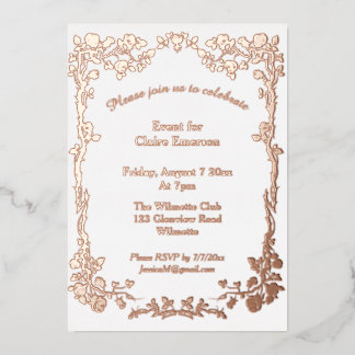 Invitación Con Relieve Metalizado Rosa Art nouveau dorada