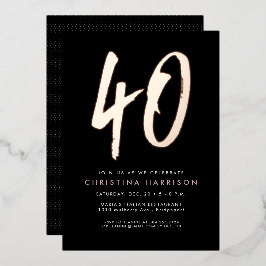 Invitación Con Relieve Metalizado Rosa audaz oro elegante diversión 40 cumpleaños fi
