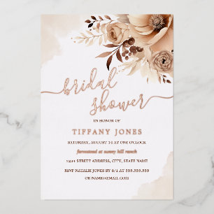 Invitación Con Relieve Metalizado Rosa Beige RELIEVE METALIZADO DORADO Boho Floral B