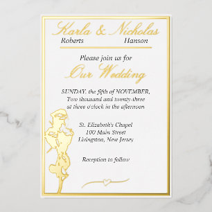 Invitación Con Relieve Metalizado Rosa, Boda blanco elegante, oro