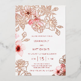 Invitación Con Relieve Metalizado Rosa Boda de flores de cerezo rosado