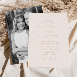 Invitación Con Relieve Metalizado Rosa    Boda de fotografía de lujo moderno