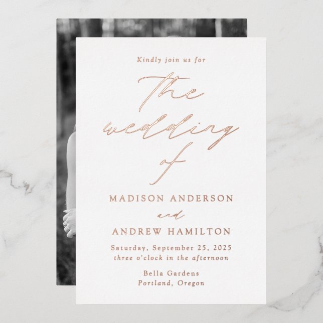 Invitación Con Relieve Metalizado Rosa    Boda de fotografía de lujo moderno (Anverso/Reverso)