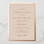Invitación Con Relieve Metalizado Rosa Boda de oro<br><div class="desc">Elegante Invitación sencilla al Relieve metalizado Boda. Sencilla y elegante,  esta invitación formal a la boda incluye un elegante borde y un elegante guión caligráfico presionado en Relieve metalizado de oro real.</div>