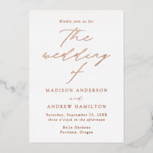 Invitación Con Relieve Metalizado Rosa Boda de Oro Moderno