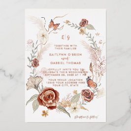 Invitación Con Relieve Metalizado Rosa Boda del sabio de mariposa de flor silvestre 