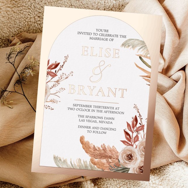 Invitación Con Relieve Metalizado Rosa Boda floral de arco bohemio (Subido por el creador)