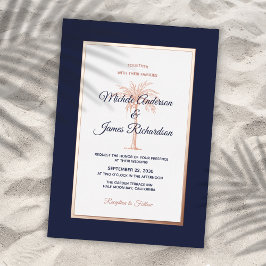 Invitación Con Relieve Metalizado Rosa Boda Tropical de la Marina de Oro Azul