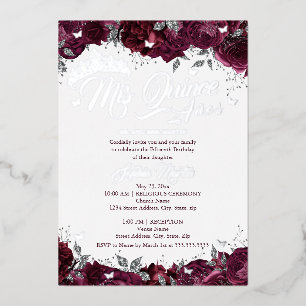 Invitación Con Relieve Metalizado Rosa Borgoña Mis Quince Quinceañera 