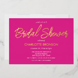 Invitación Con Relieve Metalizado Rosa Brillante Minimalista Escritura Despedida de