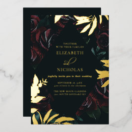 Invitación Con Relieve Metalizado Rosa Burgundy Terciopelo Oscuro | Boda de Otoño In