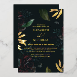 Invitación Con Relieve Metalizado Rosa Burgundy Terciopelo Oscuro | Boda de Otoño In