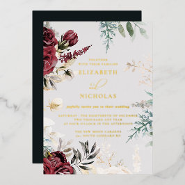 Invitación Con Relieve Metalizado Rosa Burgundy Terciopelo Oscuro | Boda de Otoño In