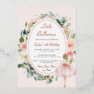 Invitación Con Relieve Metalizado Rosa Cumpleaños De Niña Bailarina Floral Dorado