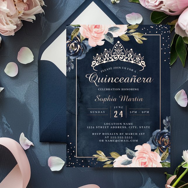Invitación Con Relieve Metalizado Rosa de acuarela Quinceanera (Subido por el creador)
