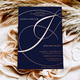 Invitación Con Relieve Metalizado Rosa de boda de caligrafía y caligrafía manuscrita