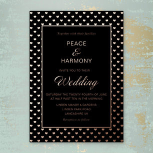Invitación Con Relieve Metalizado Rosa de corazones de amor Boda negro de oro