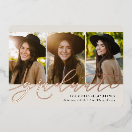 Invitación Con Relieve Metalizado Rosa de escritura moderna 3 graduación fotográfica