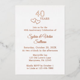Invitación Con Relieve Metalizado Rosa de fiesta de aniversario de bodas de 40 años 